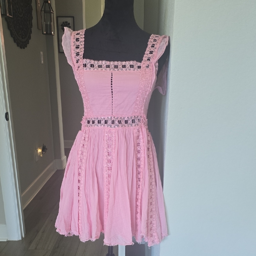 Free People Pink Lace Trim Dress Size M